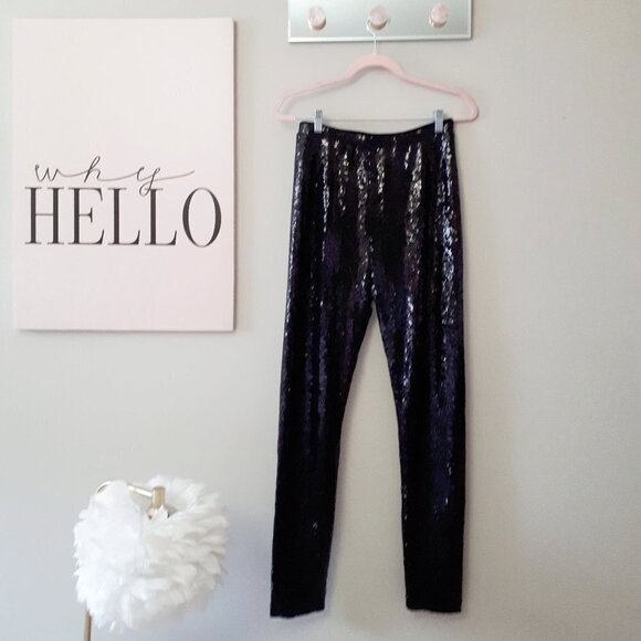 NWT WAYF black all over mini sequin high rise leggings - Picture 8 of 10
